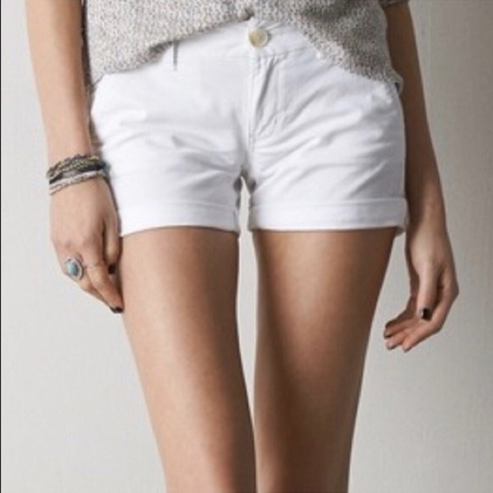 American Eagle White Cotton Twill Midi Shorts
